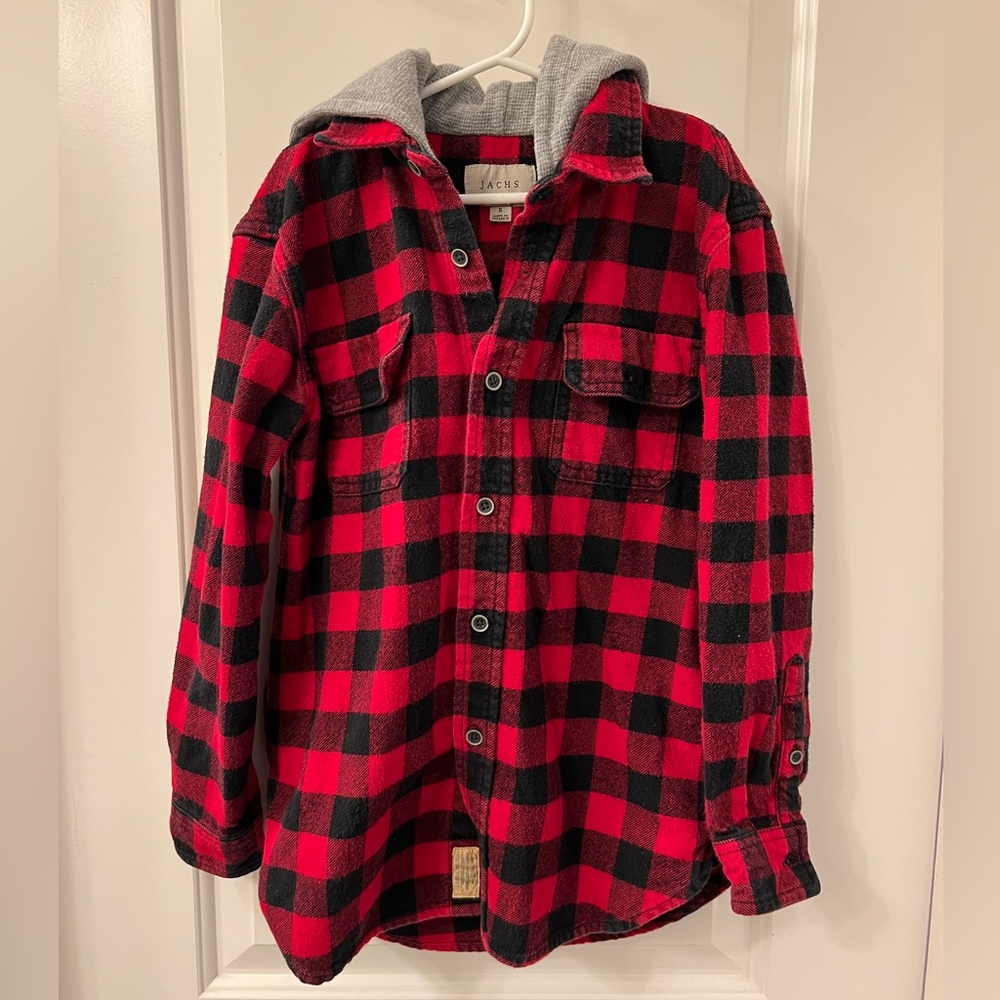 Jachs Red and Black Plaid Flannel Hoodie boys size S